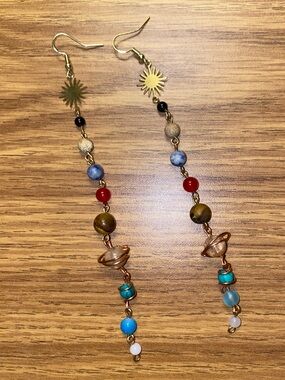 Bohemian Gold Solar System Dangle Earrings